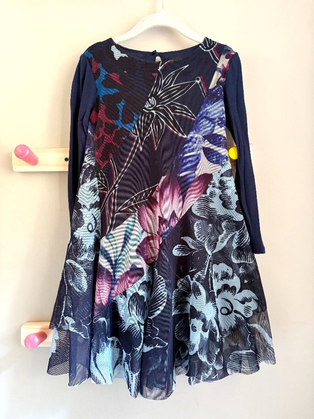 Desigual Layered Tulle Overprinted Long Sleeve Dress